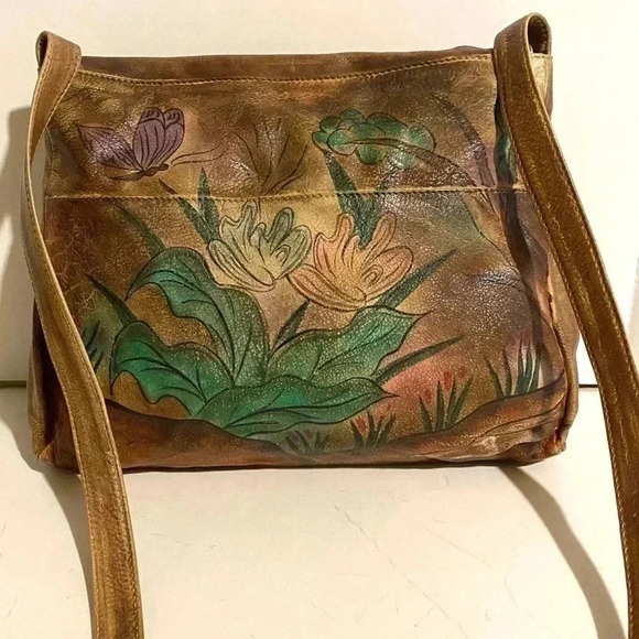 Hand painted multicolor crossbody leather handbag - Picture 2 of 8